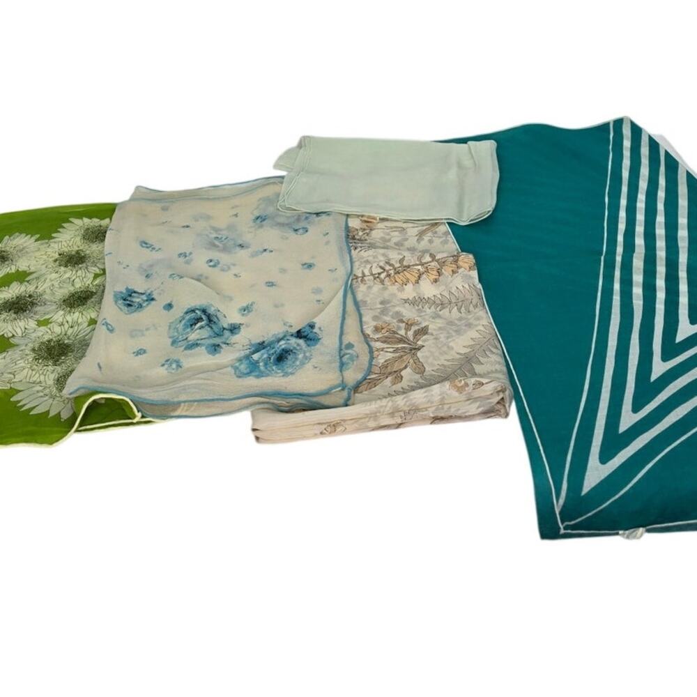 Vintage Scarf Bundle Mixed Fabrics Floral Abstract Silk Scarves Lot-FLAWS